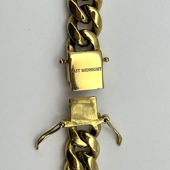 Past Midnight Heavy Gold Tone Cuban Link Necklace 18” Statement Jewelry 131g - Picture 3 of 14